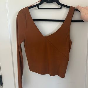 Topshop Brown Ribbed One Sleeve Top